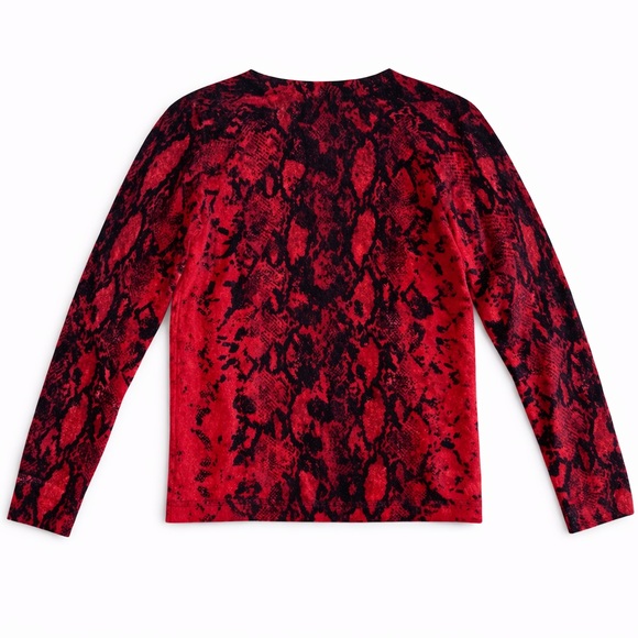 Lord & Taylor Cashmere Sweater Lightweight Classic Work Red Black Snake Print M - Picture 3 of 5